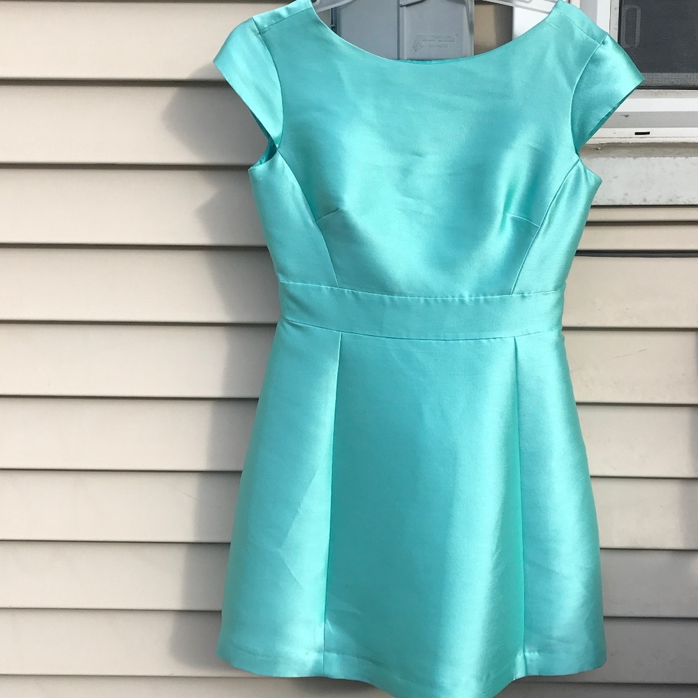 kate spade Aqua Satin Cap-Sleeve Mini Dress